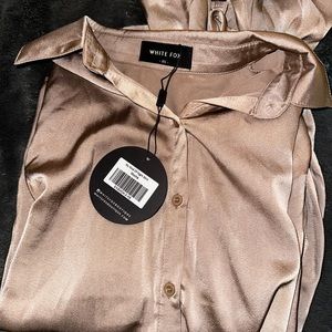 White Fox Boutique mocha Satin blouse